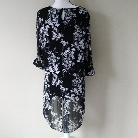Roz & Ali Floral High Low Tunic Top L Black White - Picture 8 of 16